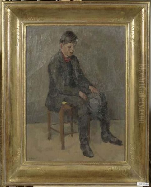 Junge Auf Einem Stuhl. Oil Painting by Ernst Bosshart
