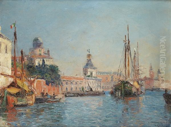 Venise, Le Seminaire Et La Pointe De La Douane Oil Painting by Gaston Marie Anatole Roullet