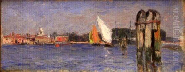 Voiliers A Venise Oil Painting by Gaston Marie Anatole Roullet