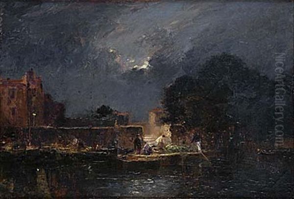 Hamn I Skymning Oil Painting by Gaston Marie Anatole Roullet