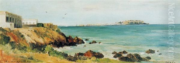 Entree De Dakar Au Senegal - L'ile De Goree Oil Painting by Gaston Marie Anatole Roullet