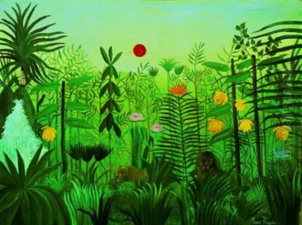Paysage Exotique Avec Lion Et Lionne D'afrique Oil Painting by Henri Rousseau