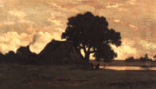 Farmhouse At Twilight Oil Painting by Theodore Rousseau