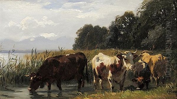 Kuhe Auf Der Weide Oil Painting by Carl Roux