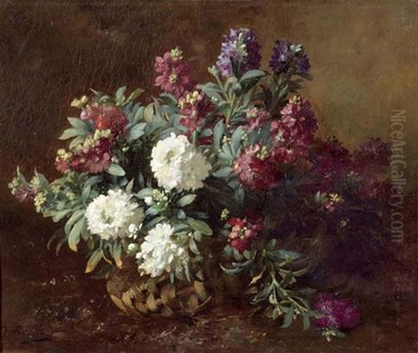 Blumenstrauss In Einem Geflochtenen Korb Oil Painting by Dominique Hubert Rozier