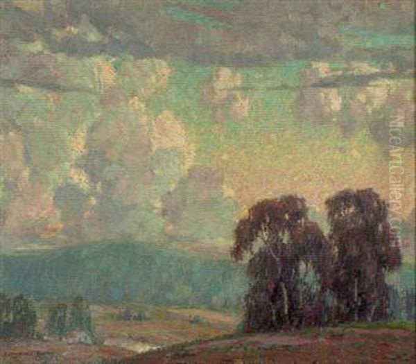 Evening Sky: A Hilly Landscape Oil Painting by Cornelis J. Botke