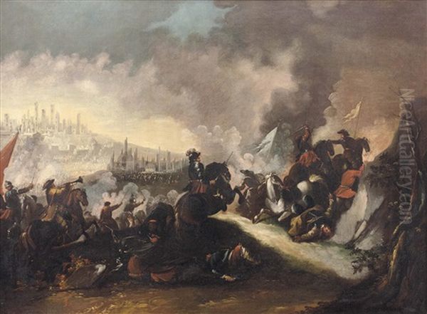 Reitergefecht Vor Belagerten Stadten Oil Painting by Georg Philipp Rugendas the Elder