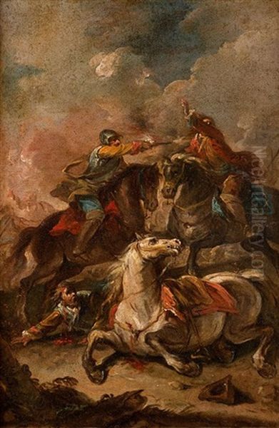Choc De Cavaliers Oil Painting by Georg Philipp Rugendas the Elder