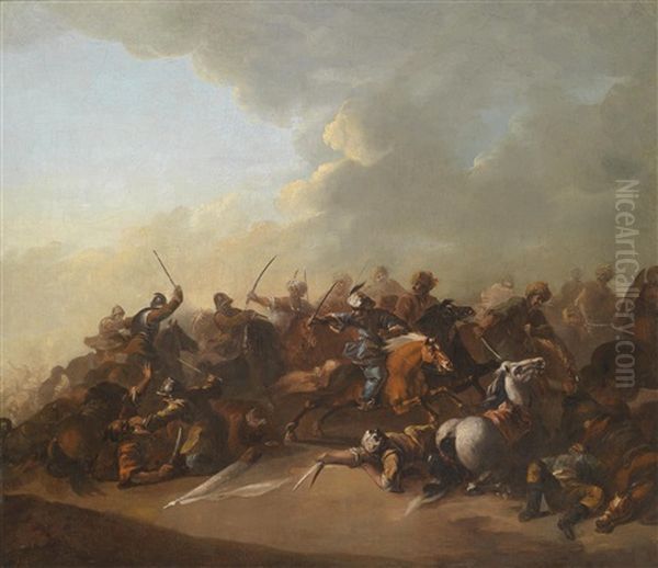 Ein Reitergefecht Zwischen Christen Und Osmanen Oil Painting by Georg Philipp Rugendas the Elder