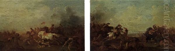 A Calvary Battle Oil Painting by Georg Philipp Rugendas the Elder