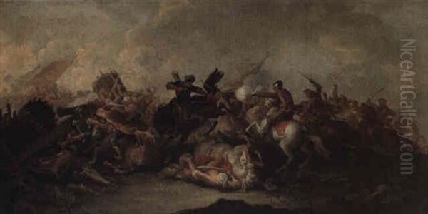 At The Height Of The Battle Oil Painting by Georg Philipp Rugendas the Elder