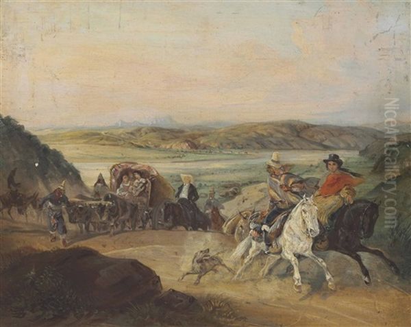 The Road From Santiago To Valparaiso Oil Painting by Johann Moritz Rugendas