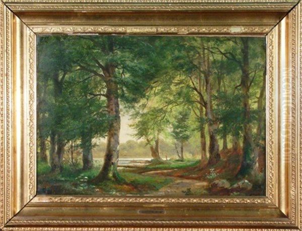 Landscape Of A Forest Oil Painting by Gotfred Christian Rump