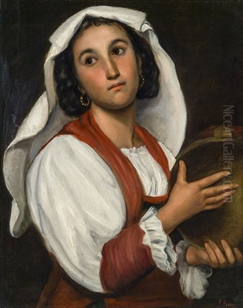Junge Italienerin Mit Tambourin Oil Painting by Franz Russ the Younger