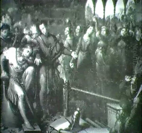 Herzog Leopold Von Osterreich Trauert Um Seinen Bruder, Den Gefangenen Friedrich D. Schonen... Oil Painting by Karl (Carl) Russ