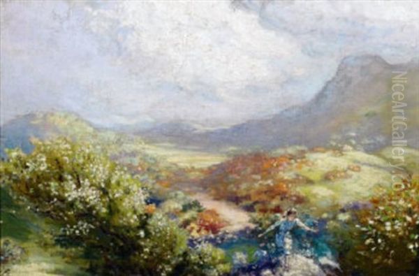 Girl In A Fairy Glen, Donegal Oil Painting by George Russell