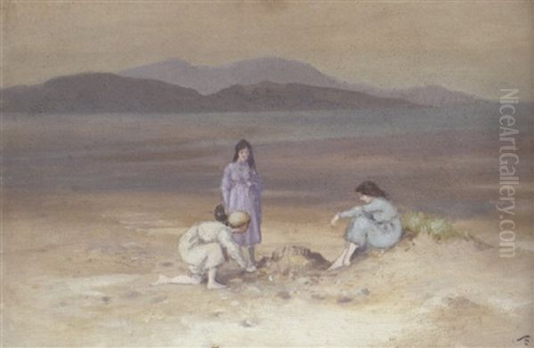 Three Girls On Sand Dunes Oil Painting by George Russell