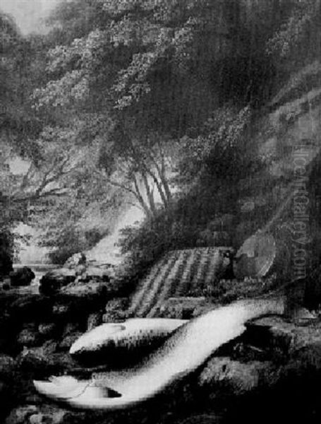 A Good Salmon And Fine Trout Oil Painting by John Bucknell Russell