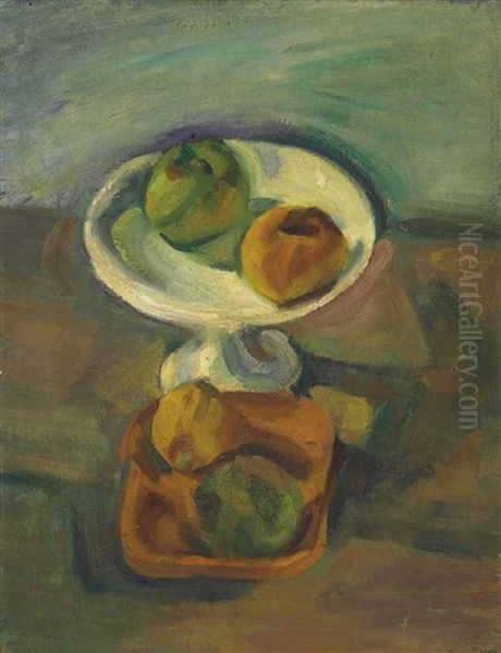 No. 4. Earthen Dish & Fruit Oil Painting by Morgan Russell