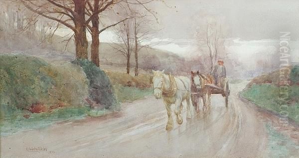 Horse And Cart On A Rural Track Oil Painting by Edwin Bottomley