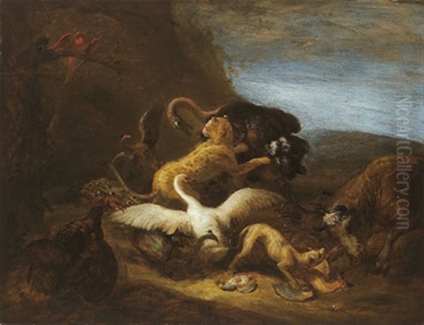 Kampfende Tiere Oil Painting by Carl Borromaus Andreas Ruthart