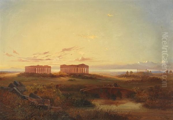 Blick Auf Die Tempel Von Agrigent Oil Painting by Johann Valentin Ruths