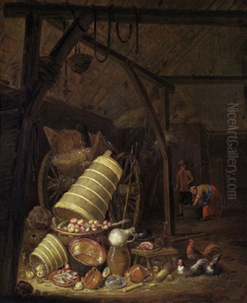 Scheuneninneres Mit Einem Bauernpaar Oil Painting by Franz (Francois) Ryckhals