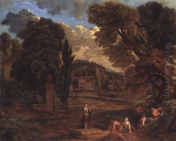 A Classical Landscape With Figures Oil Painting by Peter (Pieter Andreas) Rysbrack
