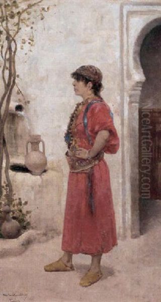 Jeune Femme A La Fontaine, Tanger Oil Painting by Theo van Rysselberghe