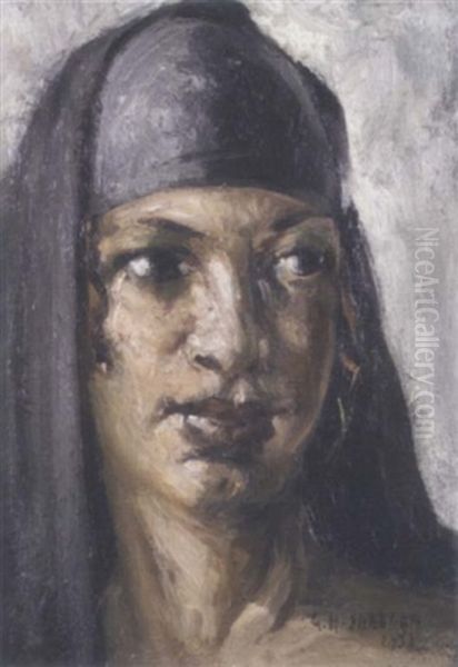 Jeune Femme A La Melaya Oil Painting by Georges Hanna Sabbagh