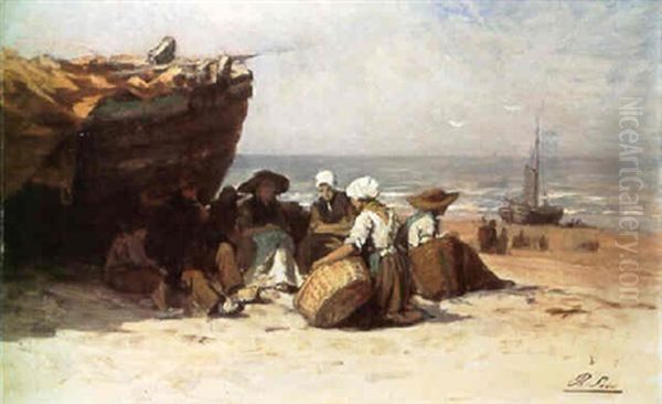 Waiting For The Catch Oil Painting by Philip Lodewijk Jacob Frederik Sadee