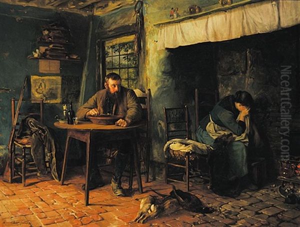 The Poacher's Home Oil Painting by Walter Dendy Sadler