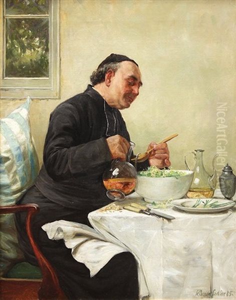 Priest At Supper Oil Painting by Walter Dendy Sadler