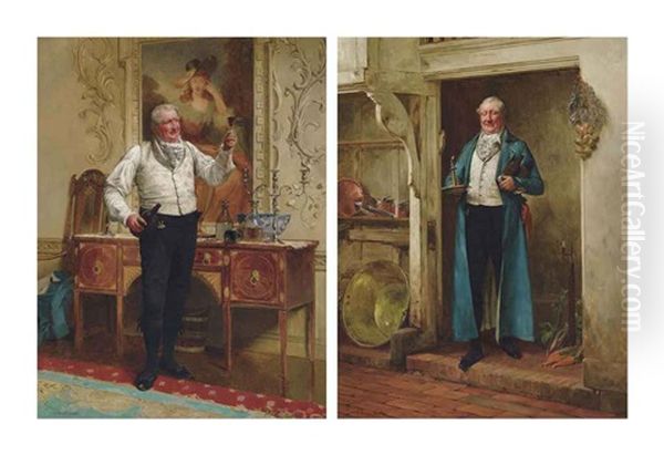 His Favourite Bin And The Butler's Glass (pair) Oil Painting by Walter Dendy Sadler