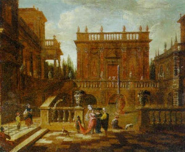 Elegant Figures In The Courtyard Of A Palace Oil Painting by Jacob Ferdinand Saeys