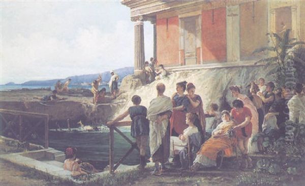 Pompeiian Games Oil Painting by Francesco Sagliano