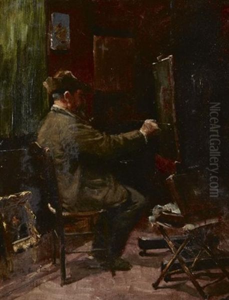 L'artiste Dans Son Atelier Oil Painting by Paul (Jean Marie) Sain