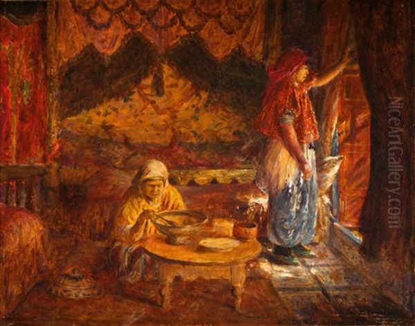 Famille Dans Un Interieur A Tunis Oil Painting by Joseph Saint-Germier