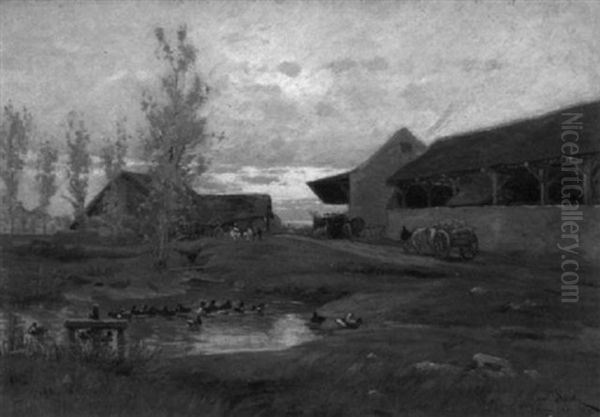 Ententeich Vor Gehoft Oil Painting by Henri Saintin