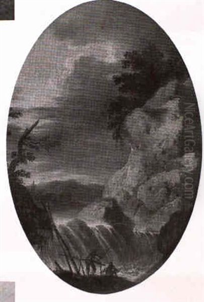 Pecheurs Devant Une Cascade Oil Painting by Jean Claude Richard de Saint-Non
