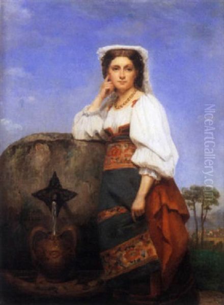 Jeune Italienne A La Fontaine Oil Painting by Eugenie Alexandrine Marie Salanson
