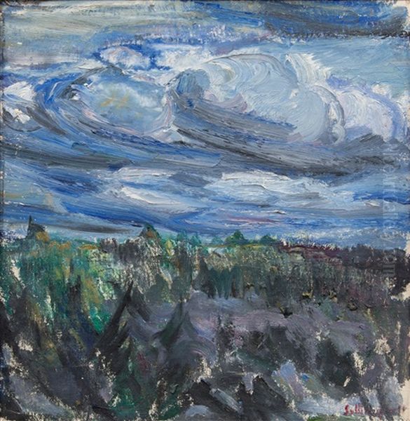 Dark Blue April Clouds Oil Painting by Tyko Sallinen