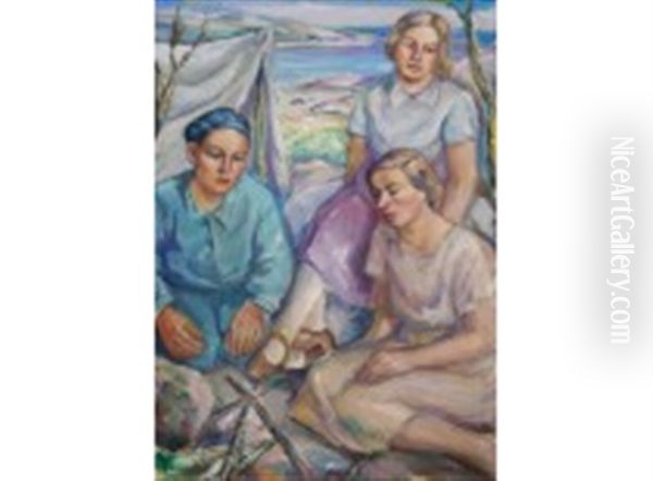 By The Bonfire Oil Painting by Tyko Sallinen