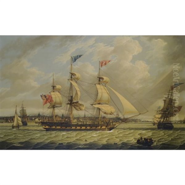 The Greenland Trader Lion, In Two Positions Off Liverpool, On Her Return To The Mersey In Oil Painting by Robert Salmon