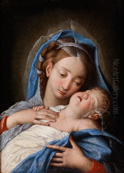 Maria Mit Dem Schlafenden Jesuskind Oil Painting by Giovanni Battiata Salvi, Il Sassoferrato