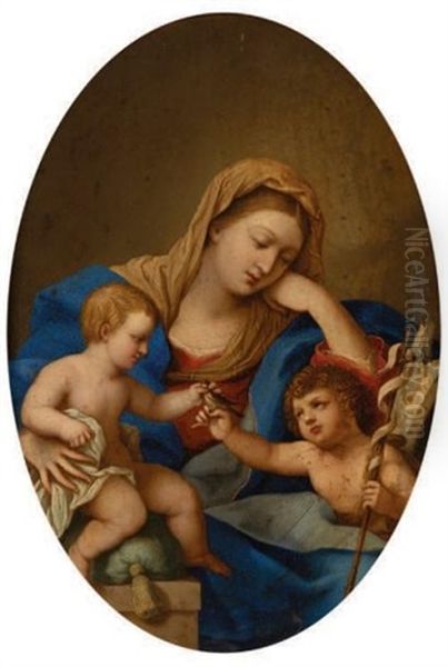 La Vierge A L'enfant Avec Saint Jean-baptiste Oil Painting by Giovanni Battista Salvi (Il Sassoferrato)
