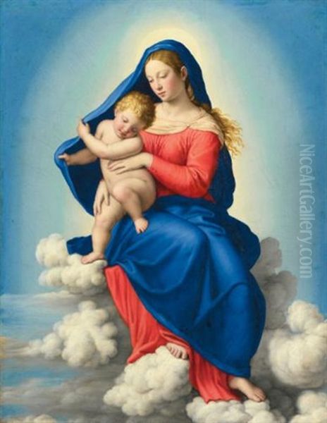 Madonna And Child In Glory Oil Painting by Giovanni Battiata Salvi, Il Sassoferrato