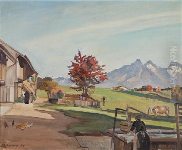 Les Colombettes, Apres-midi D'automne, Fribourg Oil Painting by Louis Henri Salzmann