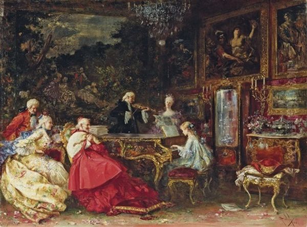 The Music Party Oil Painting by Salvador Sanchez Barbudo