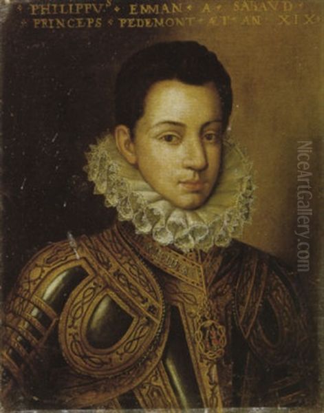 Filippo Emanuele Di Savoia Con Il Collare Dell'annunziata Ed Armatura Decorata Con Nodi Sabaudi Oil Painting by Alonso Sanchez Coello